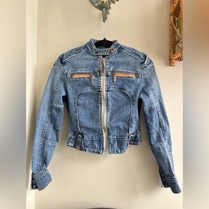 Cropped Denim Moto Jacket